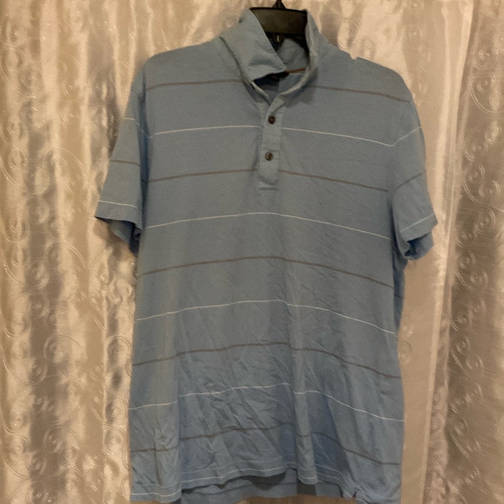 Banana Republic Blue Polo Shirt w/stripes Men’s Size Large 🔥 YB2